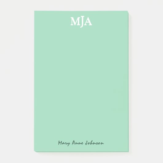 Mint Green Monogram 3 Initialen met drie letters M Post-it® Notes (Voorkant)