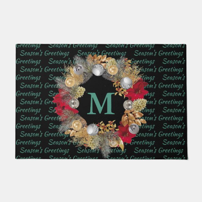 Mint Green MONOGRAM Kerstmis Deurmat (Voorkant)