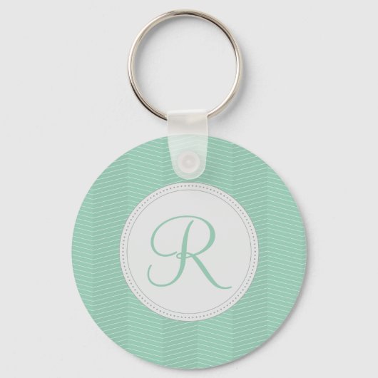 Mint Green Monogram Thin Chevron Pattern Sleutelhanger (Voorkant)