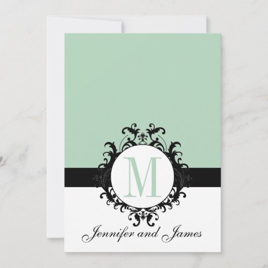 Mint Green Monogram Weddenschap Kaart (Voorkant)
