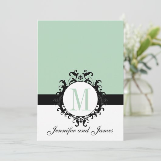 Mint Green Monogram Weddenschap Kaart (Staand voorkant)