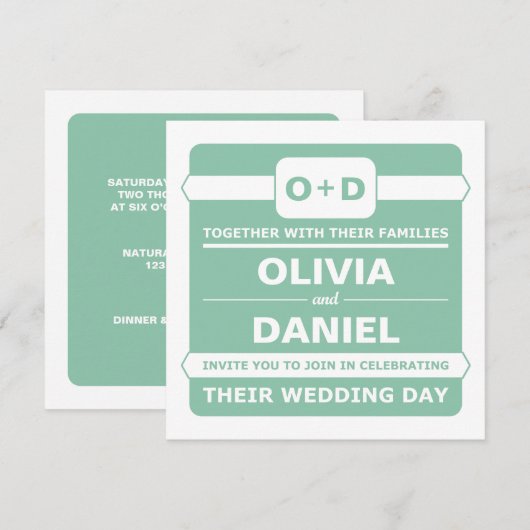Mint Green Monogram Wedding Invitations Kaart (Voorkant / Achterkant)