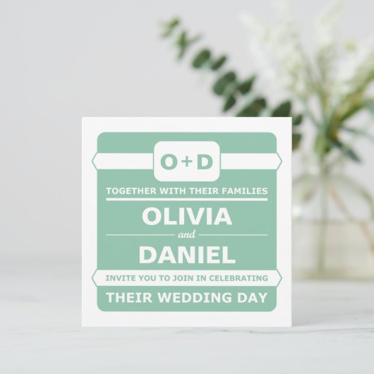Mint Green Monogram Wedding Invitations Kaart (Staand voorkant)