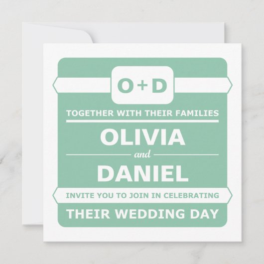 Mint Green Monogram Wedding Invitations Kaart (Voorkant)