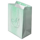 Mint Green Monogrammed Moderne Sjabloon Elegant Medium Cadeauzakje (Achterkant Gekanteld)