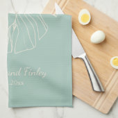 Mint Green Monstera Leaf Line Drawing Personalized Theedoek (Quarter Fold)