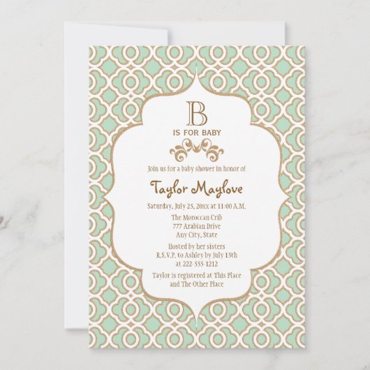 Mint Green Moroccan Gender Neutral Baby shower Kaart (Voorkant)