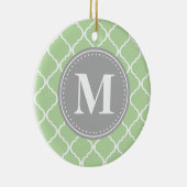 Mint Green Moroccan Lattice Grey Monogram Keramisch Ornament (Rechts)