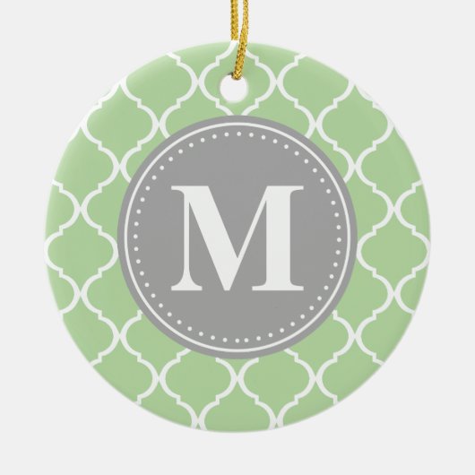 Mint Green Moroccan Lattice Grey Monogram Keramisch Ornament (Voorkant)
