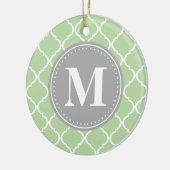 Mint Green Moroccan Lattice Grey Monogram Keramisch Ornament (Links)
