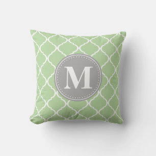 Mint Green Moroccan Lattice Grey Monogram Kussen