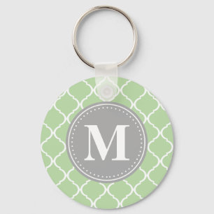 Mint Green Moroccan Lattice Grey Monogram Sleutelhanger