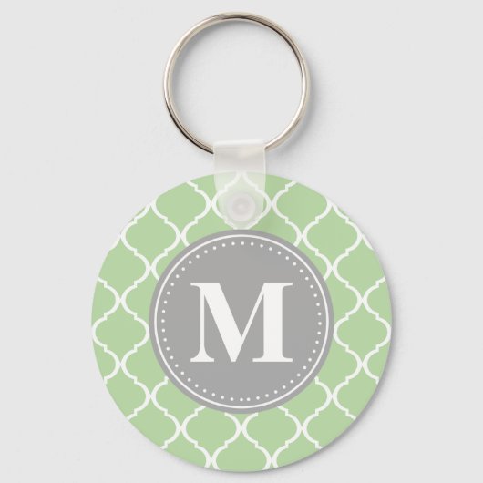 Mint Green Moroccan Lattice Grey Monogram Sleutelhanger (Voorkant)