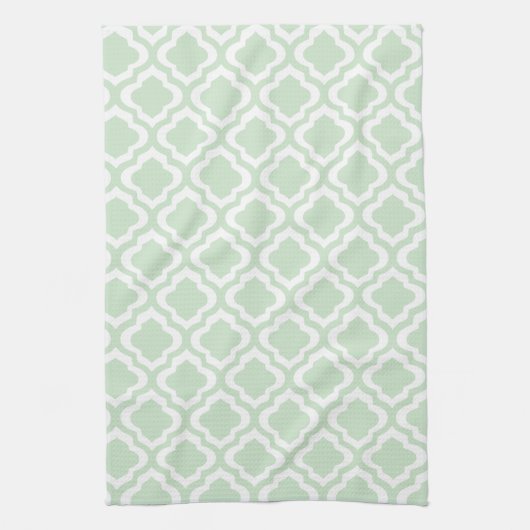 Mint Green Moroccan Quatrefoil Clover Theedoek (Verticaal)