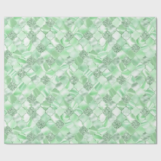Mint Green Moroccan Quatrefoil Pattern Cadeaupapier (Vlak)