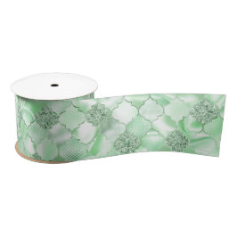 Mint Green Moroccan Quatrefoil Pattern Satijnen Lint