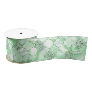 Mint Green Moroccan Quatrefoil Pattern Satijnen Lint