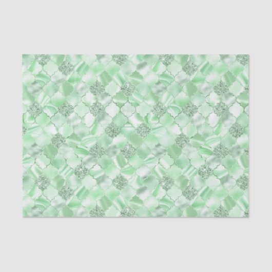 Mint Green Moroccan Quatrefoil Pattern Tissuepapier (Voorkant)