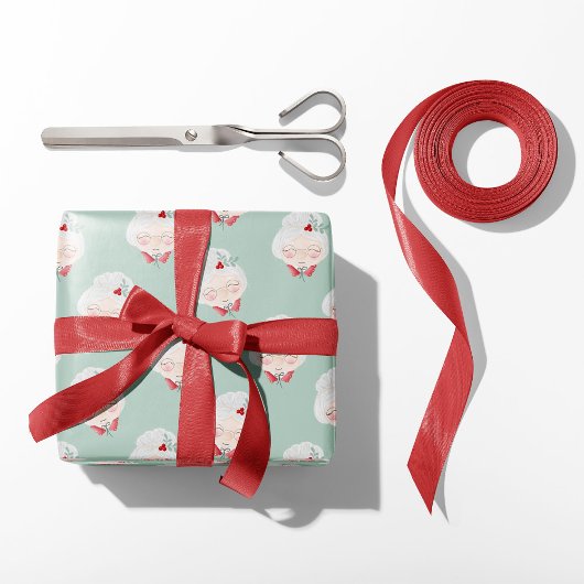 Mint Green Mrs. Claus Wrapping Paper Cadeaupapier