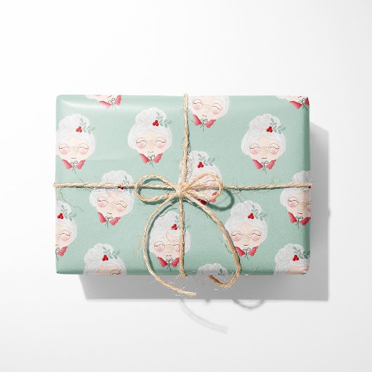 Mint Green Mrs. Claus Wrapping Paper Cadeaupapier