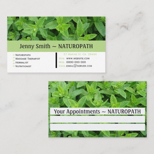 Mint Green Naturopath Appointment Visitekaartje Afsprakenkaartje (Voorkant / Achterkant)