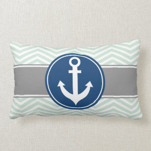 Mint Green Nautical Anchor Chevron Kussen