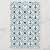 Mint Green Nautical Anchor Pattern Briefpapier (Voorkant)