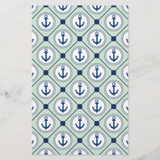 Mint Green Nautical Anchor Pattern Briefpapier