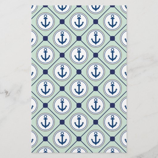 Mint Green Nautical Anchor Pattern Briefpapier (Voorkant)
