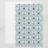 Mint Green Nautical Anchor Pattern Briefpapier (Voorkant / Achterkant)