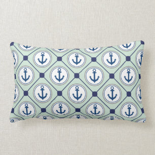 Mint Green Nautical Anchor Pattern Kussen