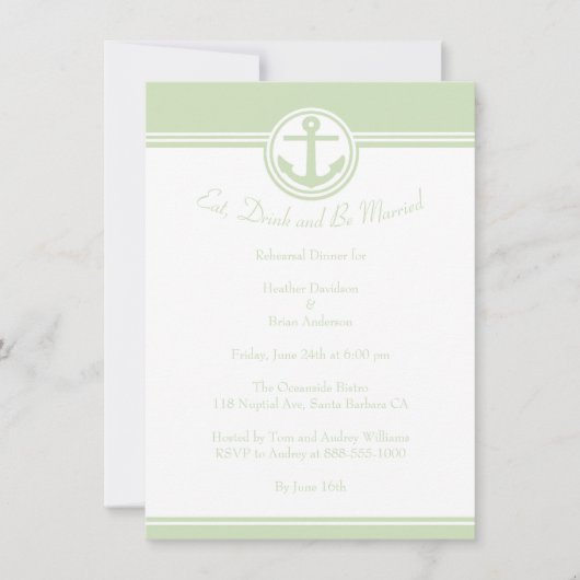 Mint Green Nautical Anchor Rehearsal Dinner Invite Kaart (Voorkant)