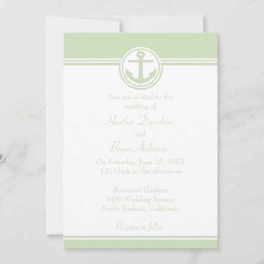 Mint Green Nautical Anchor Wedding Invitation Kaart (Voorkant)
