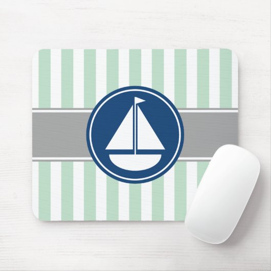 Mint Green Nautical Sailboat Stripes Muismat (Met muis)