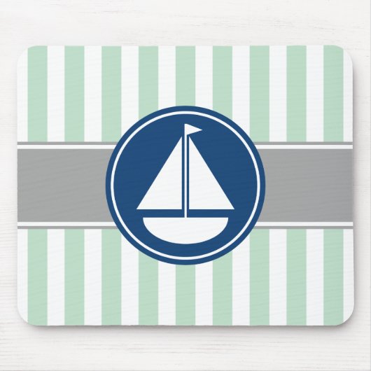 Mint Green Nautical Sailboat Stripes Muismat (Voorkant)