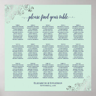 Mint Green & Navy 15 Tafel Wortend Zitkaart Poster