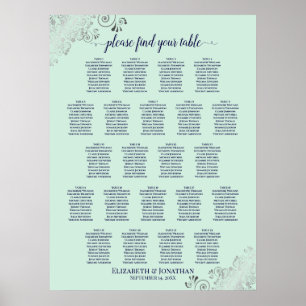 Mint Green & Navy 22 Tafelbruidingskaart Poster