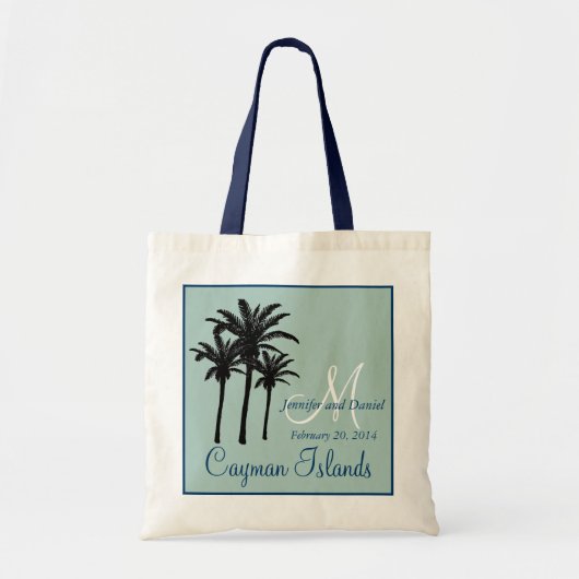 Mint Green Navy Blue Beach Wedding Palm Trees Tote Bag (Voorkant)