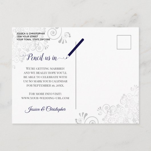 Mint Green & Navy Blue Bruiloft Bewaar de datum Fo Aankondigingskaart (Achterkant)