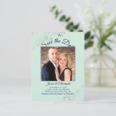 Mint Green & Navy Blue Bruiloft Bewaar de datum Fo Aankondigingskaart (Staand voorkant)