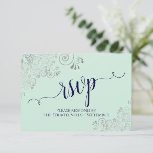Mint Green & Navy Blue Elegant Calligraphy Wedding RSVP Kaartje