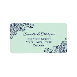 Mint Green & Navy Blue Elegant Wedding Address Etiket