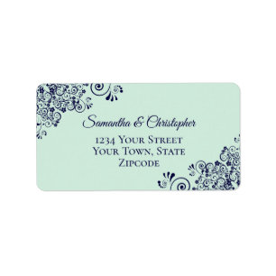 Mint Green & Navy Blue Elegant Wedding Address Etiket