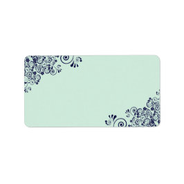 Mint Green & Navy Blue Lace Blank Weduwadres Etiket