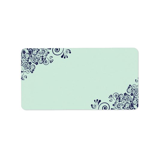 Mint Green & Navy Blue Lace Blank Weduwadres Etiket (Voorkant)