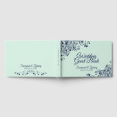 Mint Green & Navy Blue Lace Elegant Wedding Gastenboek (Volledig)