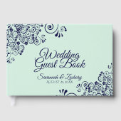 Mint Green & Navy Blue Lace Elegant Wedding Gastenboek (Voorkant)