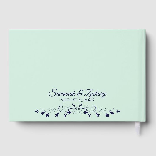 Mint Green & Navy Blue Lace Elegant Wedding Gastenboek (Achterkant)
