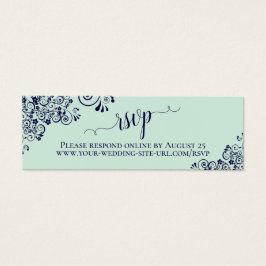 Mint Green & Navy Frilly Wedding RSVP Online Kaart