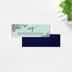 Mint Green & Navy Frilly Wedding RSVP Online Kaart
